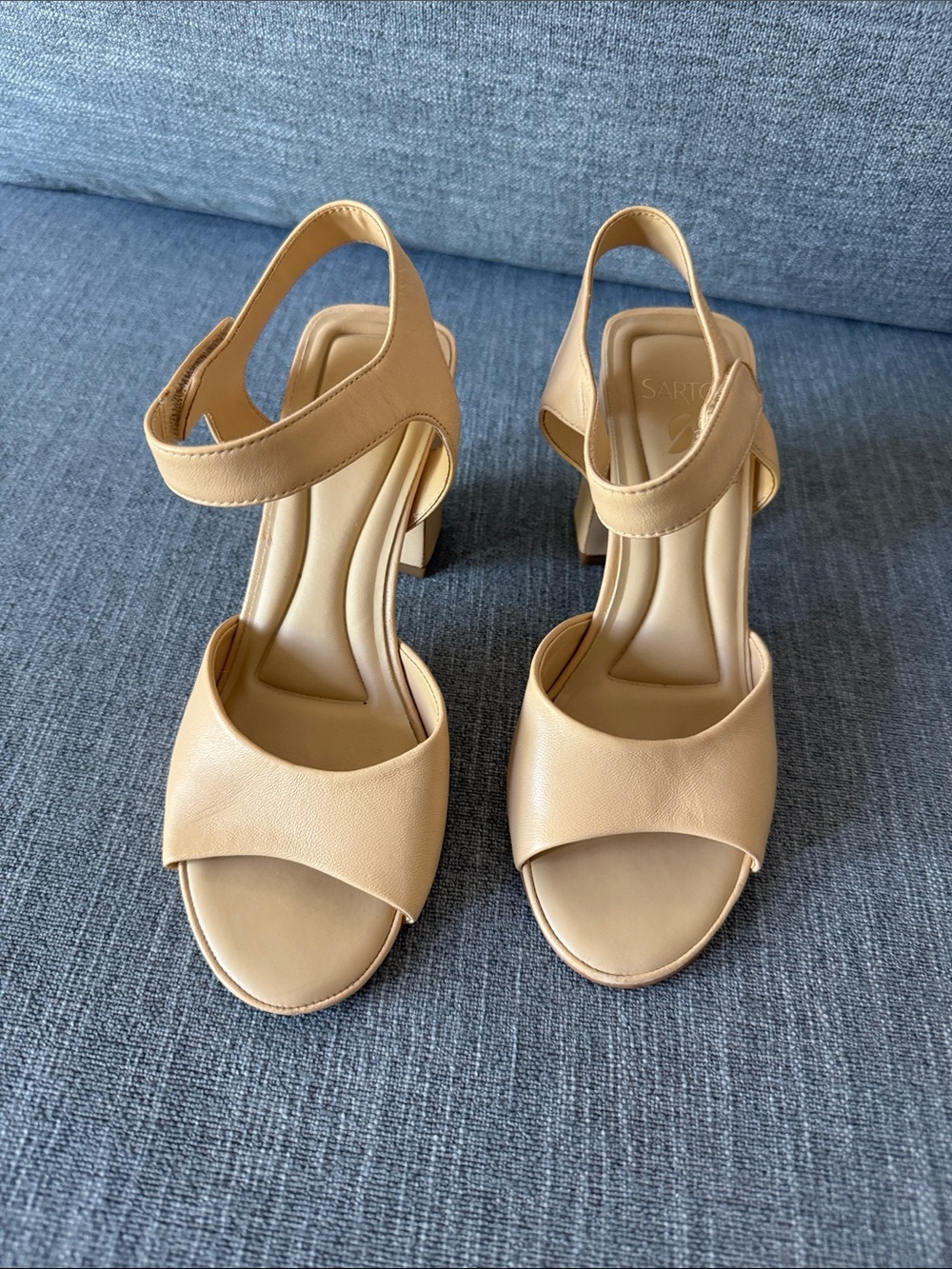 SARTO By Franco Sarto Beige Open-Toe Block Heel Sandals